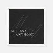 Moderne Elegante Minimalistische Zwart-wit bruilof Servet (Voorkant)