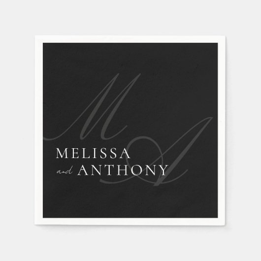 Moderne Elegante Minimalistische Zwart-wit bruilof Servet (Voorkant)