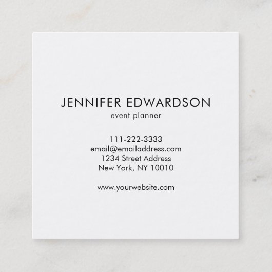 Moderne, elegante, minimalistische zwarte blanke p vierkante visitekaartje (Achterkant)