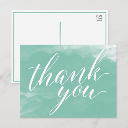 Moderne Elegante Mint Groene Waterverf Dank u Briefkaart (Voorkant / Achterkant)