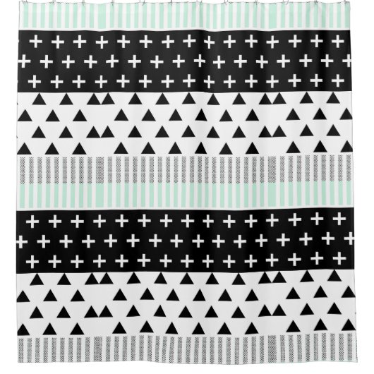 Moderne, elegante mint, zwarte & witte vormen douchegordijn (Voorkant)