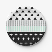 Moderne, elegante mint, zwarte & witte vormen papieren bordje (Voorkant)