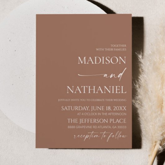 Moderne Elegante Mocha Mousse Bruine bruiloft Kaart