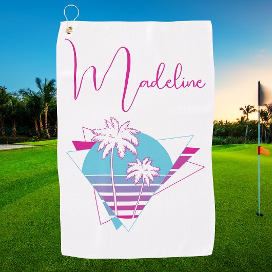 Moderne Elegante Monogram 1980s Retro Palmboom Golfhanddoek