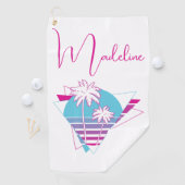 Moderne Elegante Monogram 1980s Retro Palmboom Golfhanddoek (Insitu)