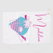 Moderne Elegante Monogram 1980s Retro Palmboom Golfhanddoek (Horizontaal)