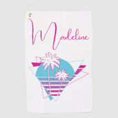 Moderne Elegante Monogram 1980s Retro Palmboom Golfhanddoek (Voorkant)