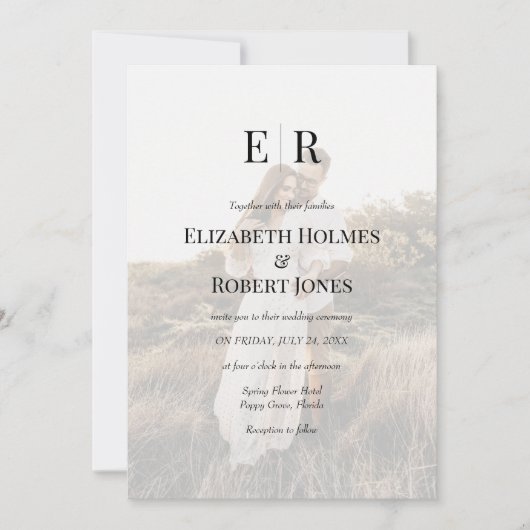 Moderne Elegante Monogram Aangepaste Foto Bruiloft Kaart (Voorkant)