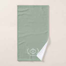 Moderne Elegante Monogram Beginletter Saliegroen W Bad Handdoek