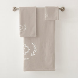 Moderne Elegante Monogram Beginletters Beige Taupe Bad Handdoek