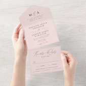Moderne Elegante Monogram Blush Wedding All In One Uitnodiging (Afscheurbaar)