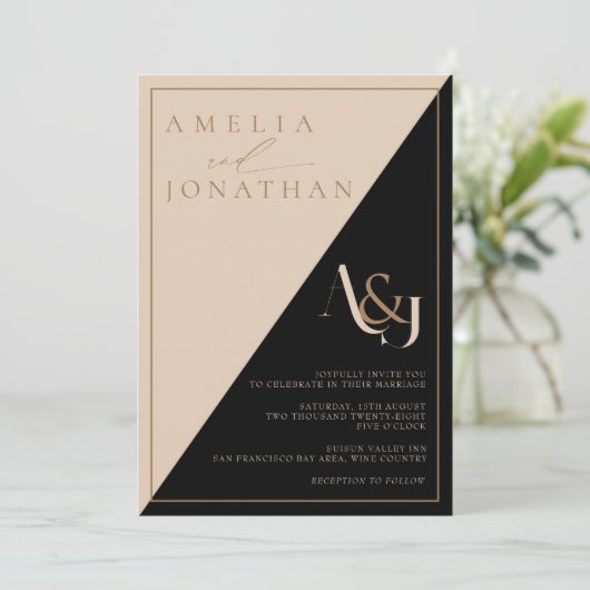 Moderne Elegante Monogram Bruiloft Kaart (Staand voorkant)