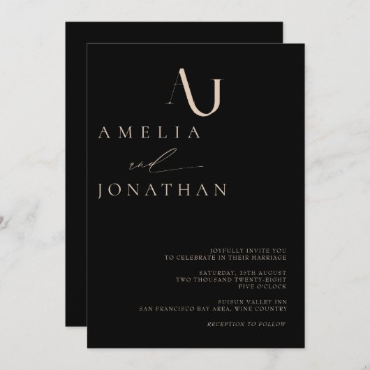 Moderne Elegante Monogram Bruiloft Kaart (Voorkant / Achterkant)
