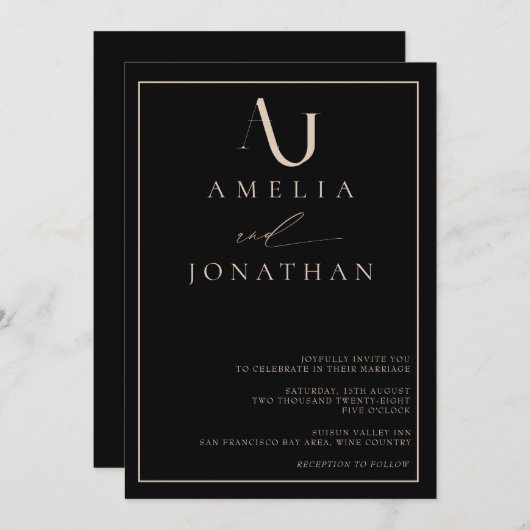 Moderne Elegante Monogram Bruiloft Kaart (Voorkant / Achterkant)