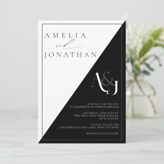 Moderne Elegante Monogram Bruiloft Kaart (Staand voorkant)