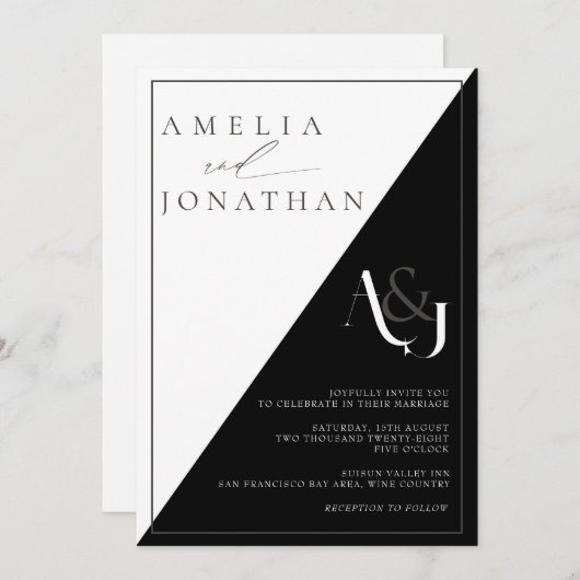 Moderne Elegante Monogram Bruiloft Kaart (Voorkant / Achterkant)