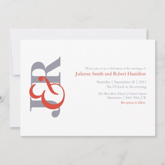 Moderne Elegante Monogram Bruiloft Uitnodiging (Voorkant)