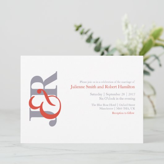 Moderne Elegante Monogram Bruiloft Uitnodiging (Staand voorkant)