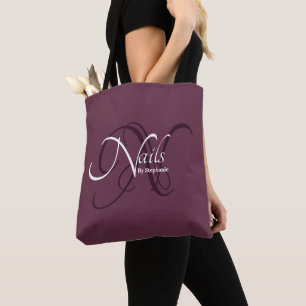 Moderne Elegante Monogram diepe pruim Nail Artiest Tote Bag