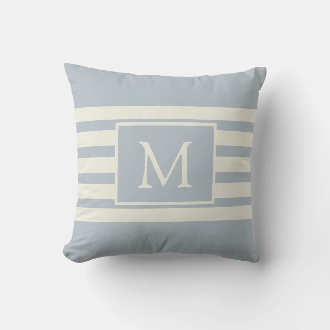 Moderne Elegante Monogram Eerste Blauwe Witte Patr Kussen (Voorkant)