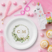 Moderne, elegante monogram, eucalyptusbruiloft papieren bordje (Feest)