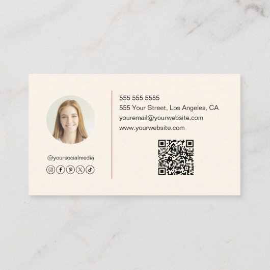 Moderne Elegante Monogram Foto QR Terracotta Visitekaartje (Achterkant)