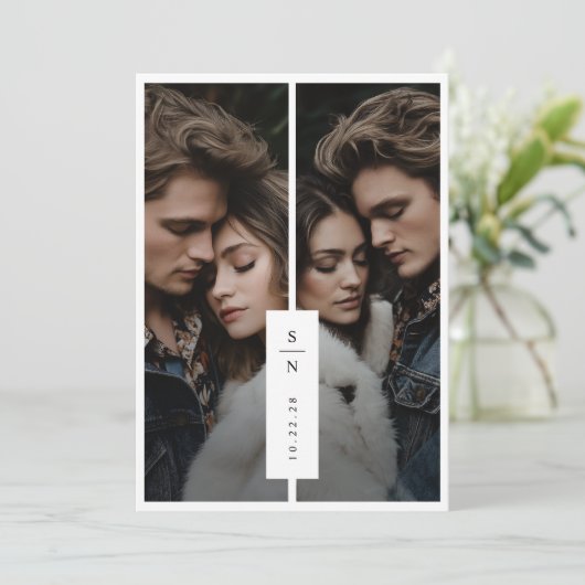 Moderne Elegante Monogram Fotobruiloft Kaart (Staand voorkant)