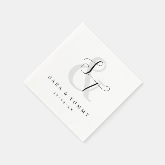 Moderne Elegante Monogram Gesimple Trouwdag Servet (Hoek)
