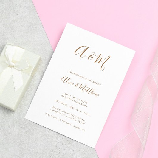 Moderne Elegante Monogram Gouden Bruiloft Kaart