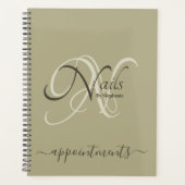 Moderne Elegante Monogram Groene Nail Artiest Appt Planner (Voorkant)