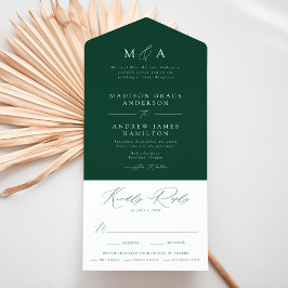 Moderne Elegante Monogram Groene Trouwdag All In One Uitnodiging