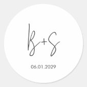Moderne Elegante Monogram Huwelijk Ronde Sticker (Voorkant)