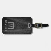 Moderne elegante monogram initiaal naam zwart hout bagagelabel (Voorkant horizontaal)