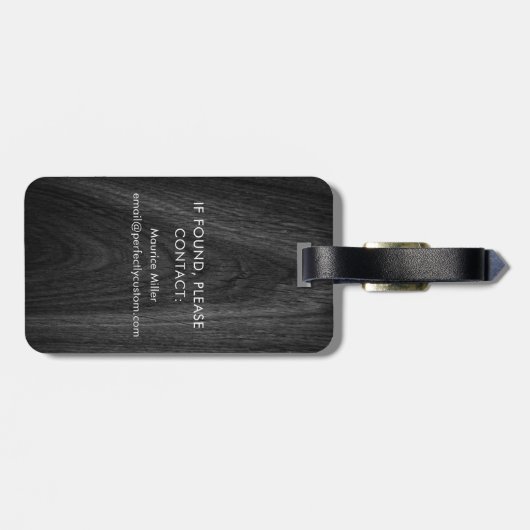 Moderne elegante monogram initiaal naam zwart hout bagagelabel (Achterkant horizontaal)