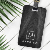 Moderne elegante monogram initiaal naam zwart hout bagagelabel