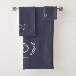 Moderne Elegante Monogram Initiaal Trendy Blauw Wi Bad Handdoek