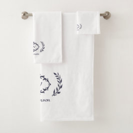 Moderne Elegante Monogram Initiaal Wit Trendy Blau Bad Handdoek