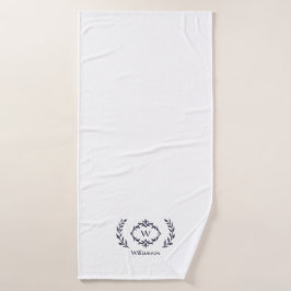 Moderne Elegante Monogram Initiaal Wit Trendy Blau Bad Handdoek