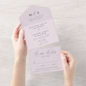 Moderne Elegante Monogram Lavendel Wedding All In One Uitnodiging (Afscheurbaar)