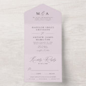 Moderne Elegante Monogram Lavendel Wedding All In One Uitnodiging (Binnen)