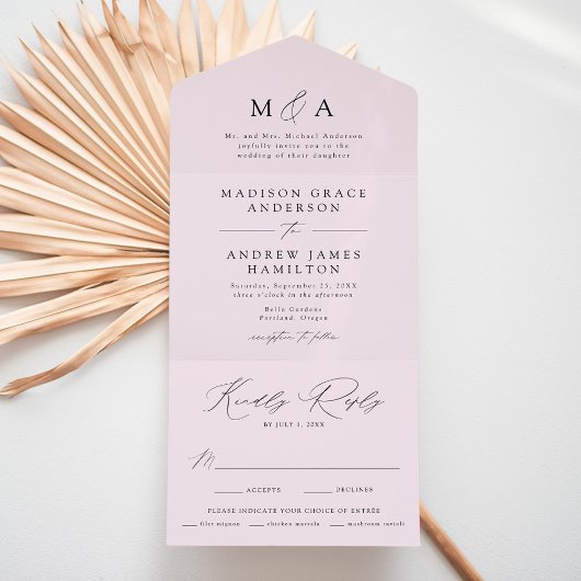Moderne Elegante Monogram Lavendel Wedding All In One Uitnodiging