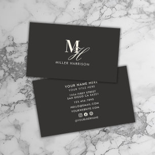 Moderne Elegante Monogram Luxe   Zwart Wit Visitekaartje