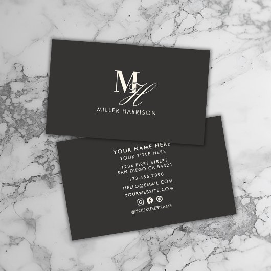 Moderne Elegante Monogram Luxe | Zwart Wit Visitekaartje