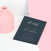 Moderne Elegante Monogram Marine Witte Bruiloft Kaart