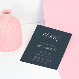 Moderne Elegante Monogram Marine Witte Bruiloft Kaart