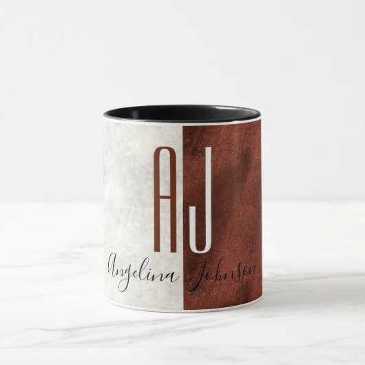 Moderne Elegante Monogram Marmer en Koper Koffie Mok (Midden)