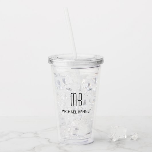 Moderne elegante monogram naam acryl drinkbeker (Voorkant ijs)