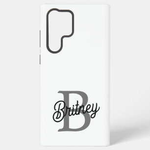 Moderne Elegante Monogram Naam Zwart Grijs Schrif Samsung Galaxy Hoesje