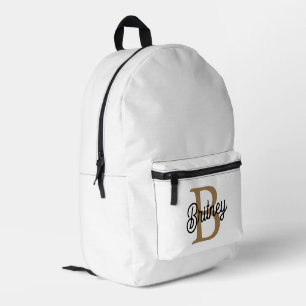 Moderne Elegante Monogram Naam  Zwarte Gouden Schr Bedrukte Rugzak