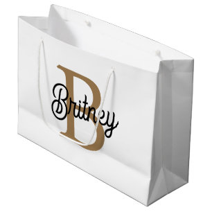 Moderne Elegante Monogram Naam  Zwarte Gouden Schr Groot Cadeauzakje